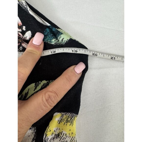 Xhilaration 0X Black Lemon Floral Maxi Dress Cottagecore Euro Summer Double Slit - Picture 5 of 6